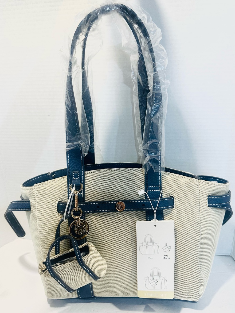 Nanette Lepore Canvas Tote Bag with Navy Trim -